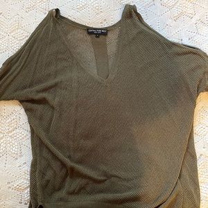 Army green shoulder cut out hollow out shirt